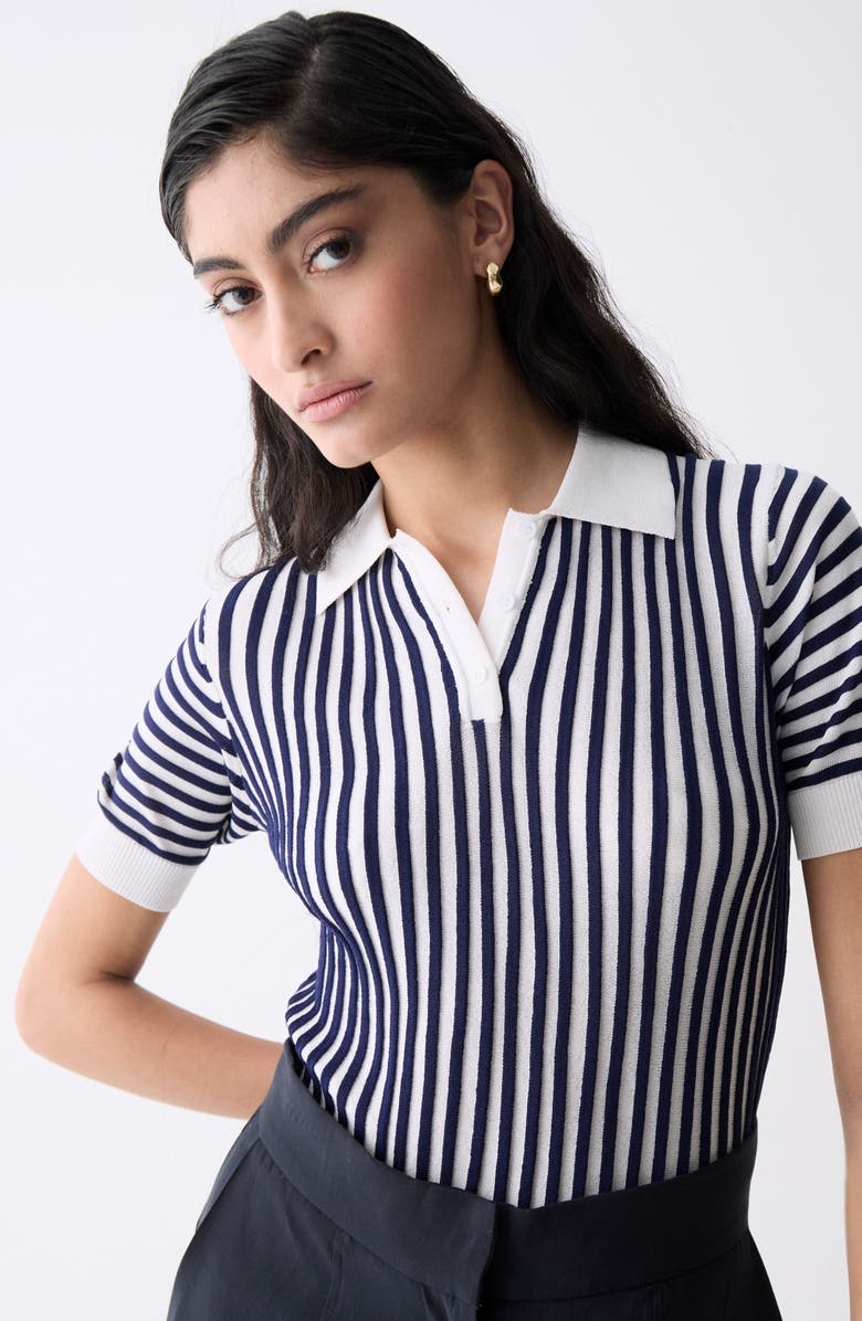 DELUC Amarenta Stripe Polo Sweater, Alternate, color, Ecru And Navy