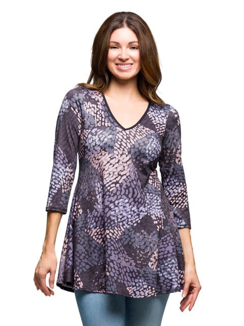 Abstract Print V-neck three quarter Sleeve Tunic Top
