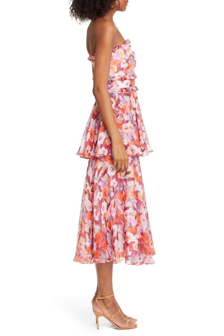 Darla Floral Print Silk Midi Dress, Alternate, color, RUST