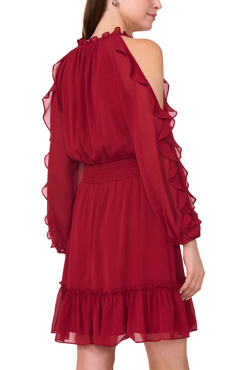 Halogen<sup>®</sup> Ruffle Cold Shoulder Long Sleeve Chiffon Dress, Alternate, color, 
