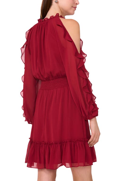 HALOGEN HALOGEN® RUFFLE COLD SHOULDER LONG SLEEVE CHIFFON DRESS