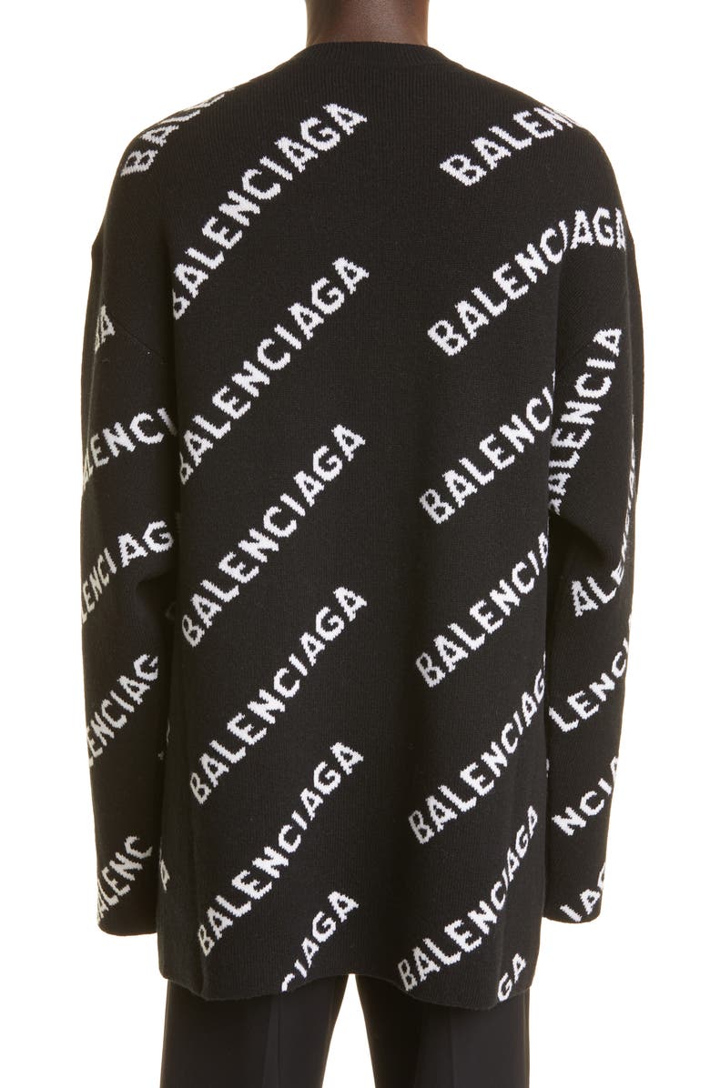 Balenciaga Intarsia Diagonal Logo Oversize Wool Blend Sweater, Alternate, color,