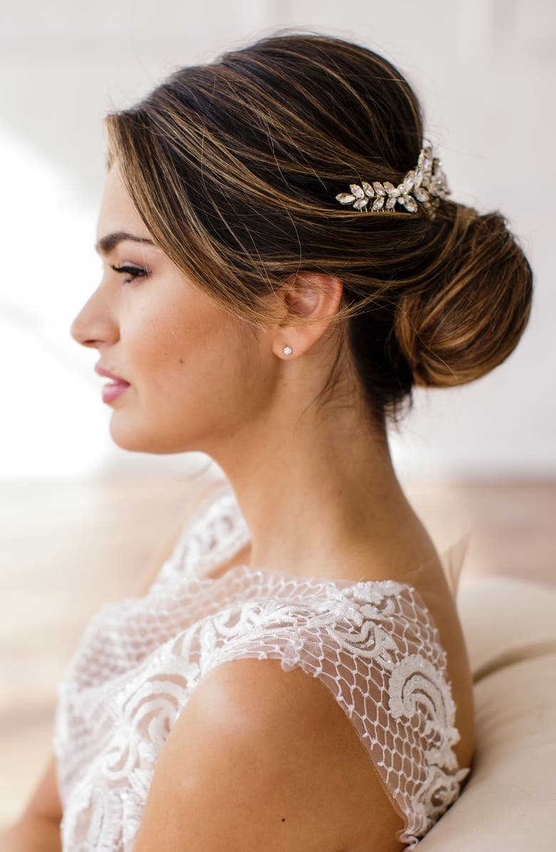 Brides & Hairpins Abrielle Crystal & Pearl Headpiece, Alternate, color, Gold