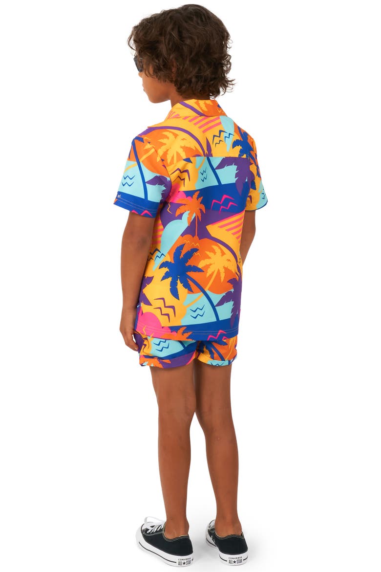 Kids' Palm Power Camp Shirt & Shorts Set, Alternate, color, ORANGE MULTI