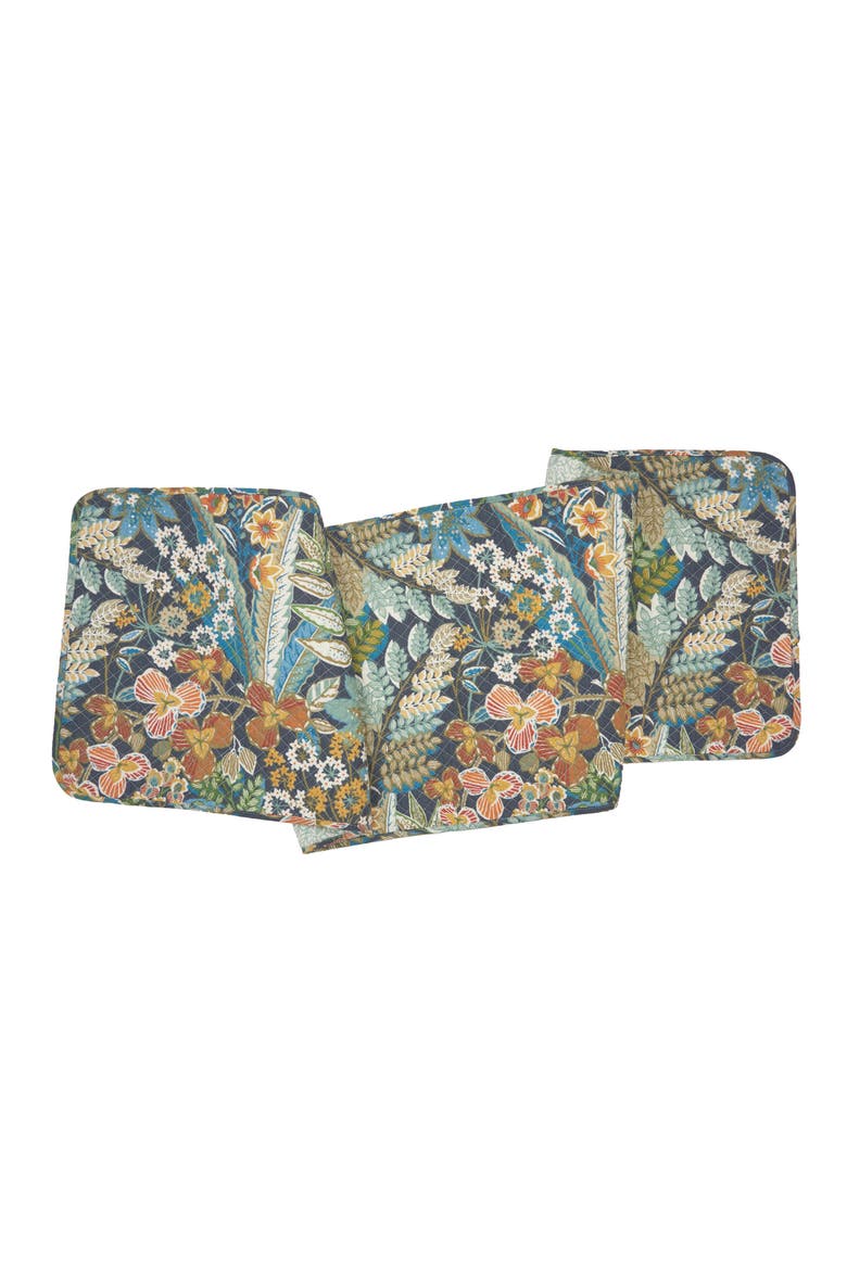 Posy Flowers 100% Cotton Table Runner 14" x 51", Main, color, Green