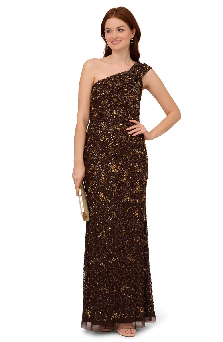 Adrianna Papell Beaded One-Shoulder Gown, Alternate, color,