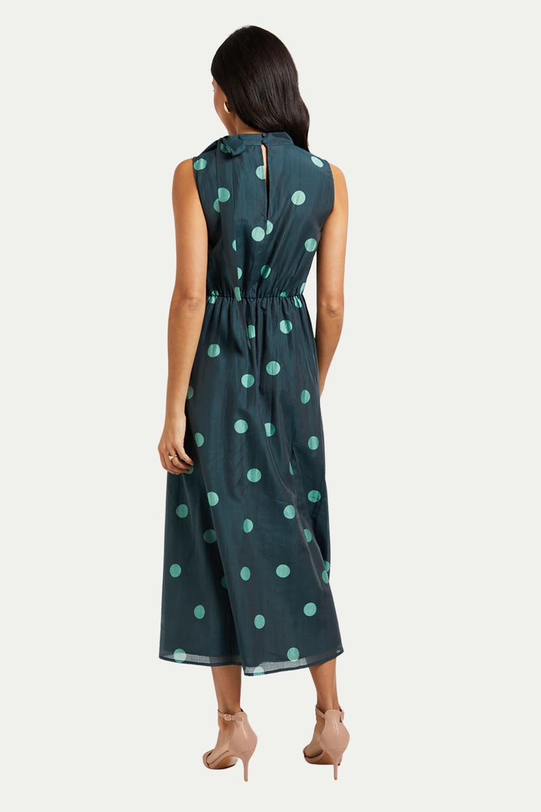Spot Tie Neck Sleeveless Midi Dress, Alternate, color, Mint