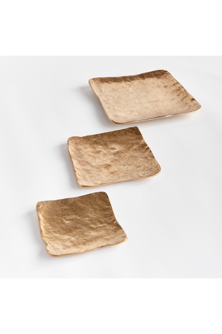 Imani Decorative Square Gold Aluminum Metal Trays, Set of 3, Alternate, color, Gold