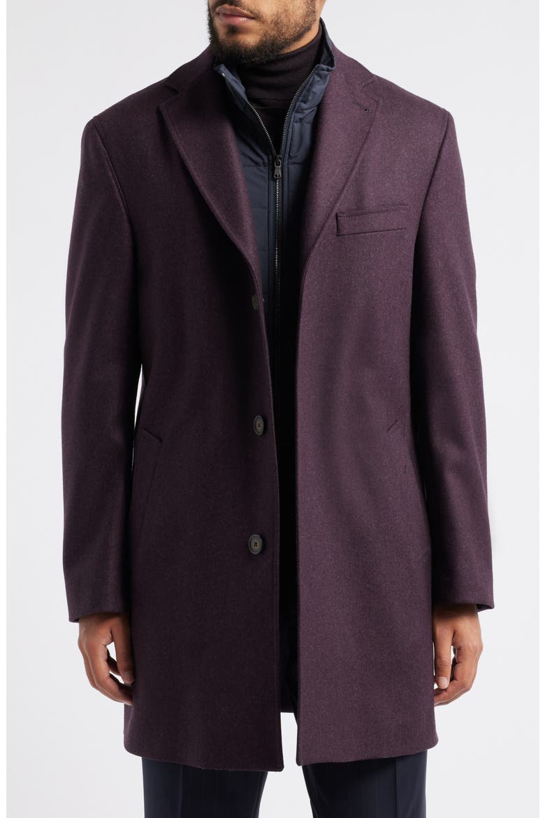 Delroy Wool Topcoat with Removable Bib, Main, color, BURGUNDY