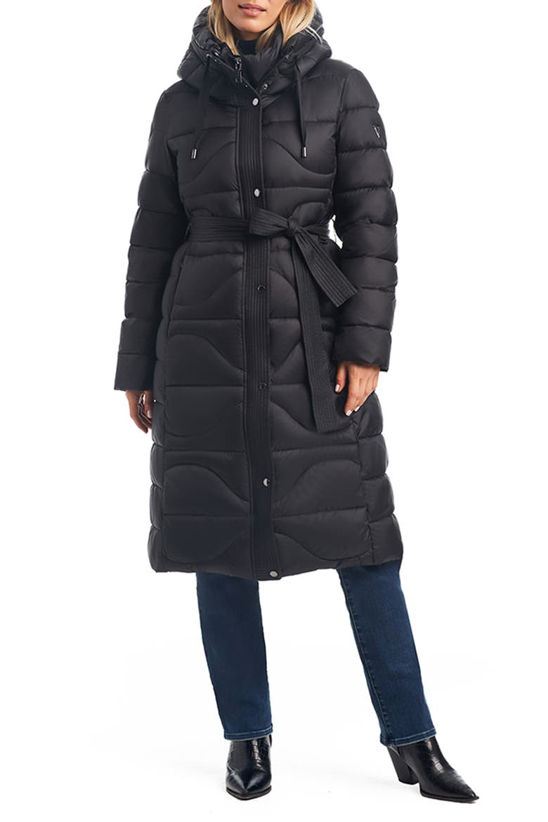 Onion Quilted Recycled Nylon Longline Puffer Jacket, Main, color, BLACK