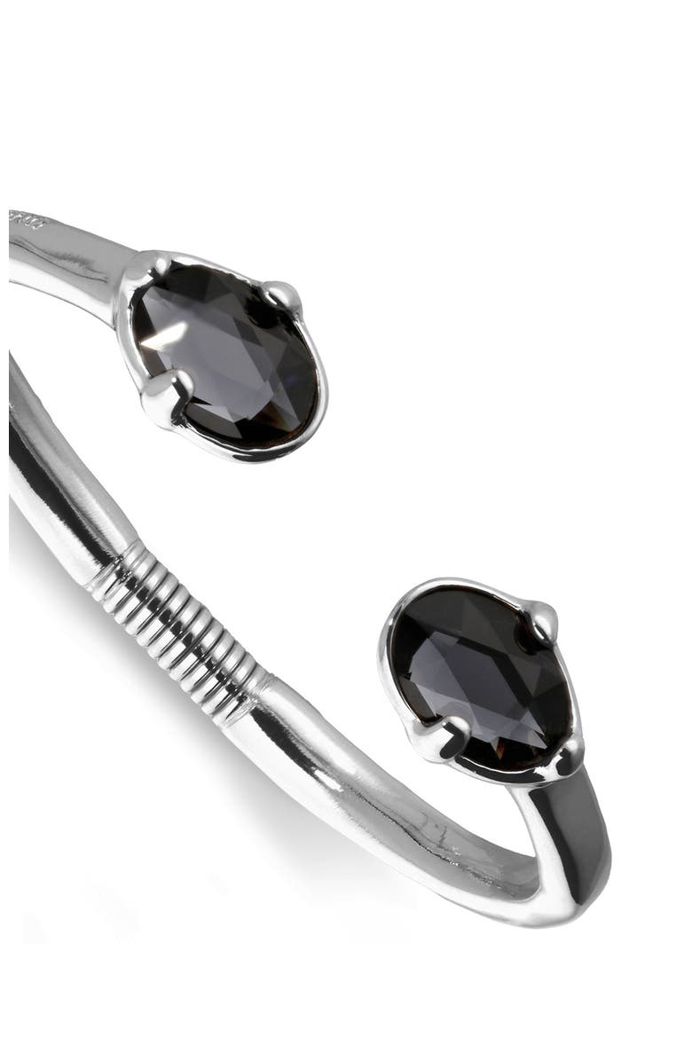 Sterling Silver Plated Rigid Bracelet with Black Crystals, Alternate, color, Silver