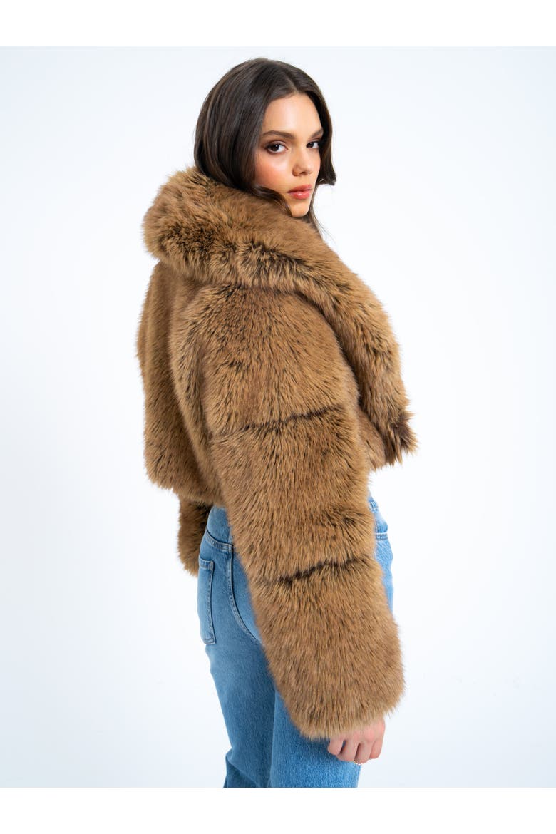 Yadavi Plush Vegan Faux Fur Cropped Jacket, Alternate, color, Brown