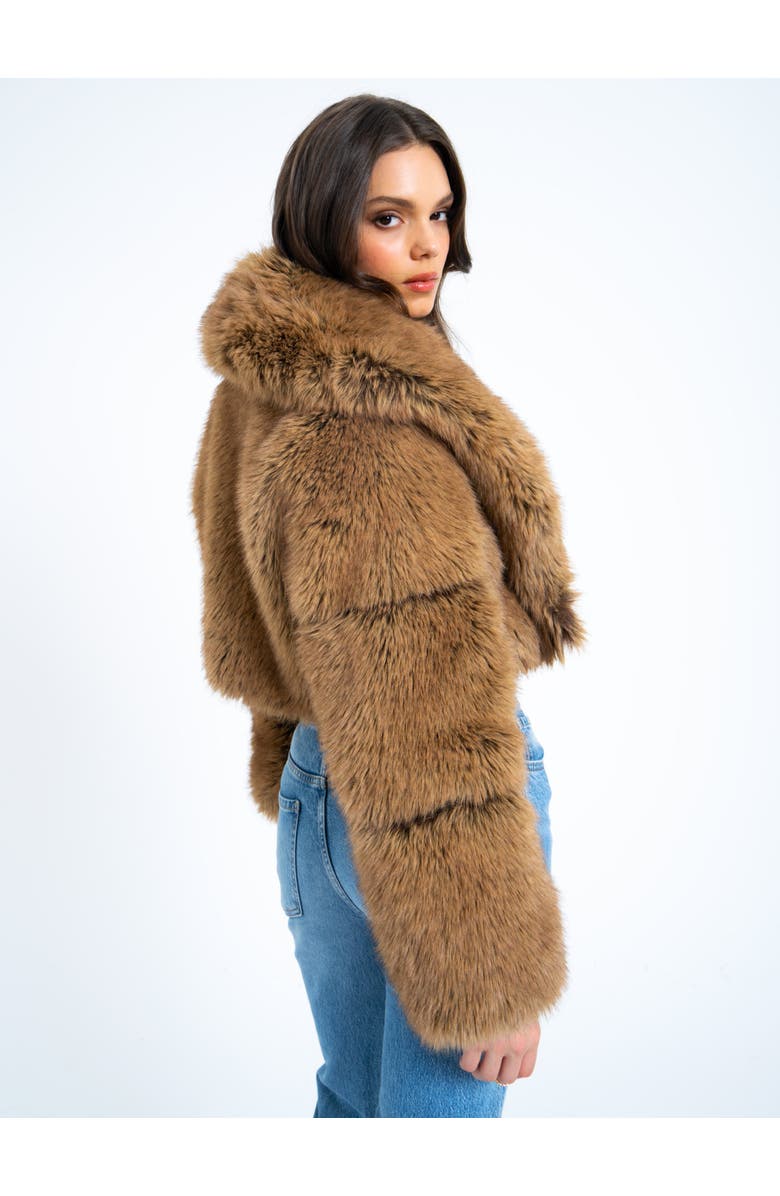 Miss Circle Yadavi Plush Vegan Faux Fur Cropped Jacket, Alternate, color, Brown