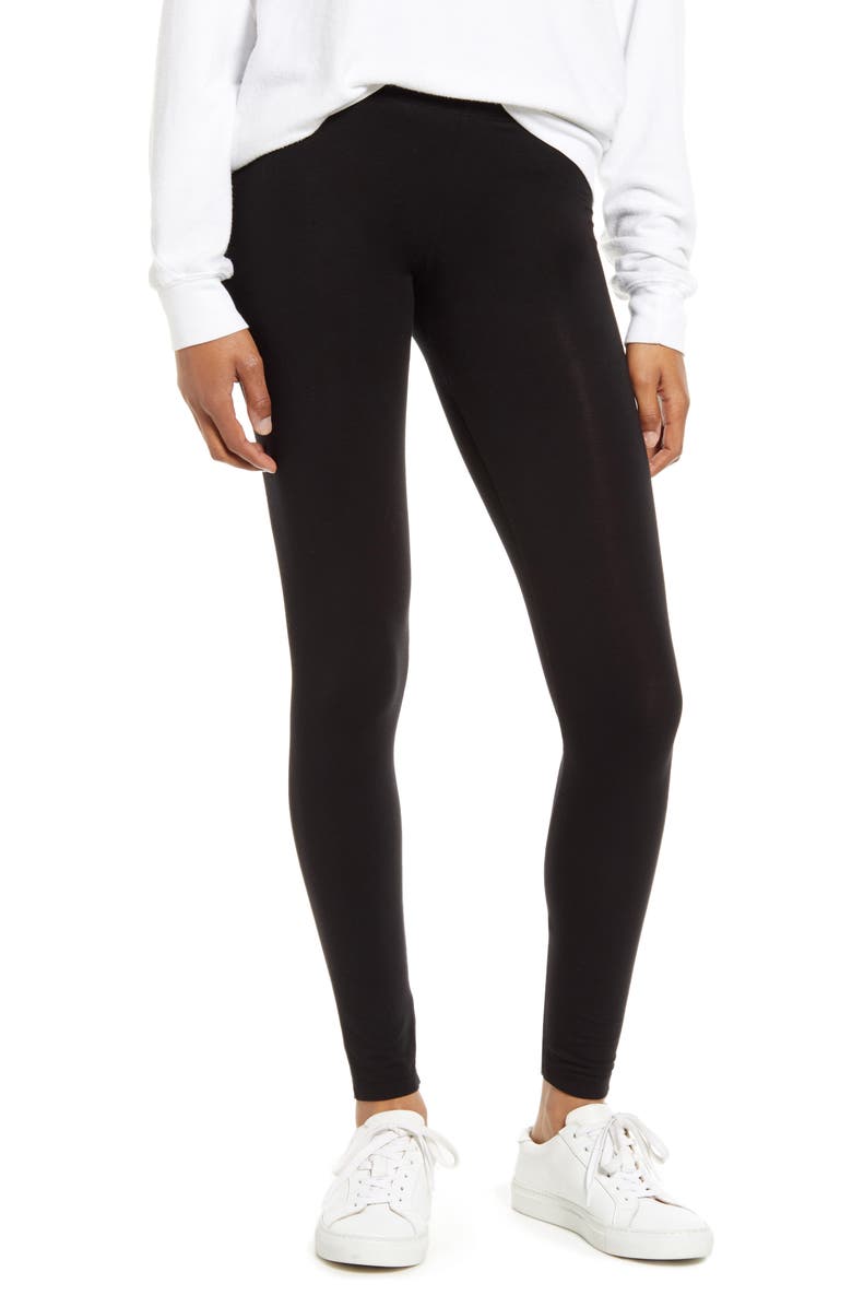 Splendid Stretch Cotton Leggings, Main, color, Black