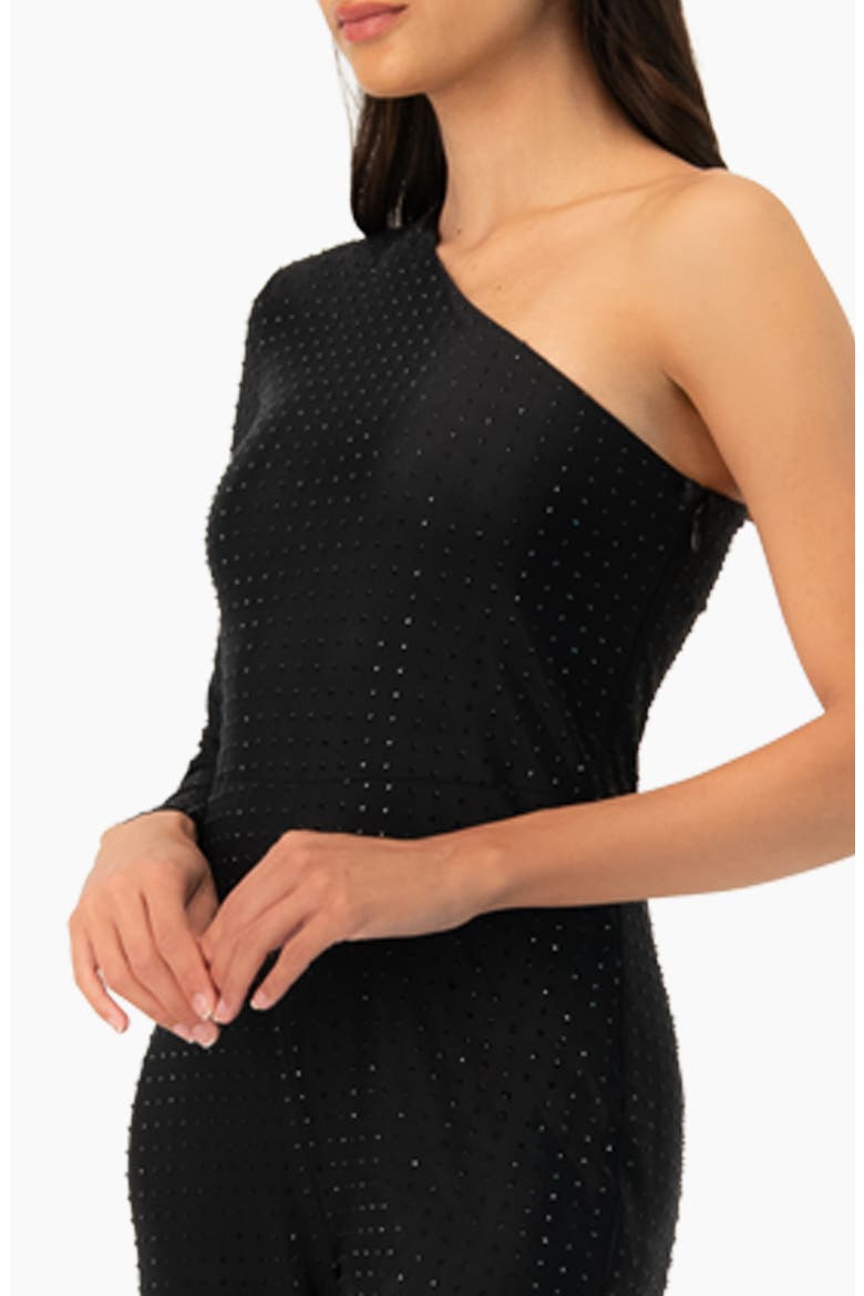 Wide-Leg Textured Jumpsuit with One Long Sleeve, Alternate, color, Black