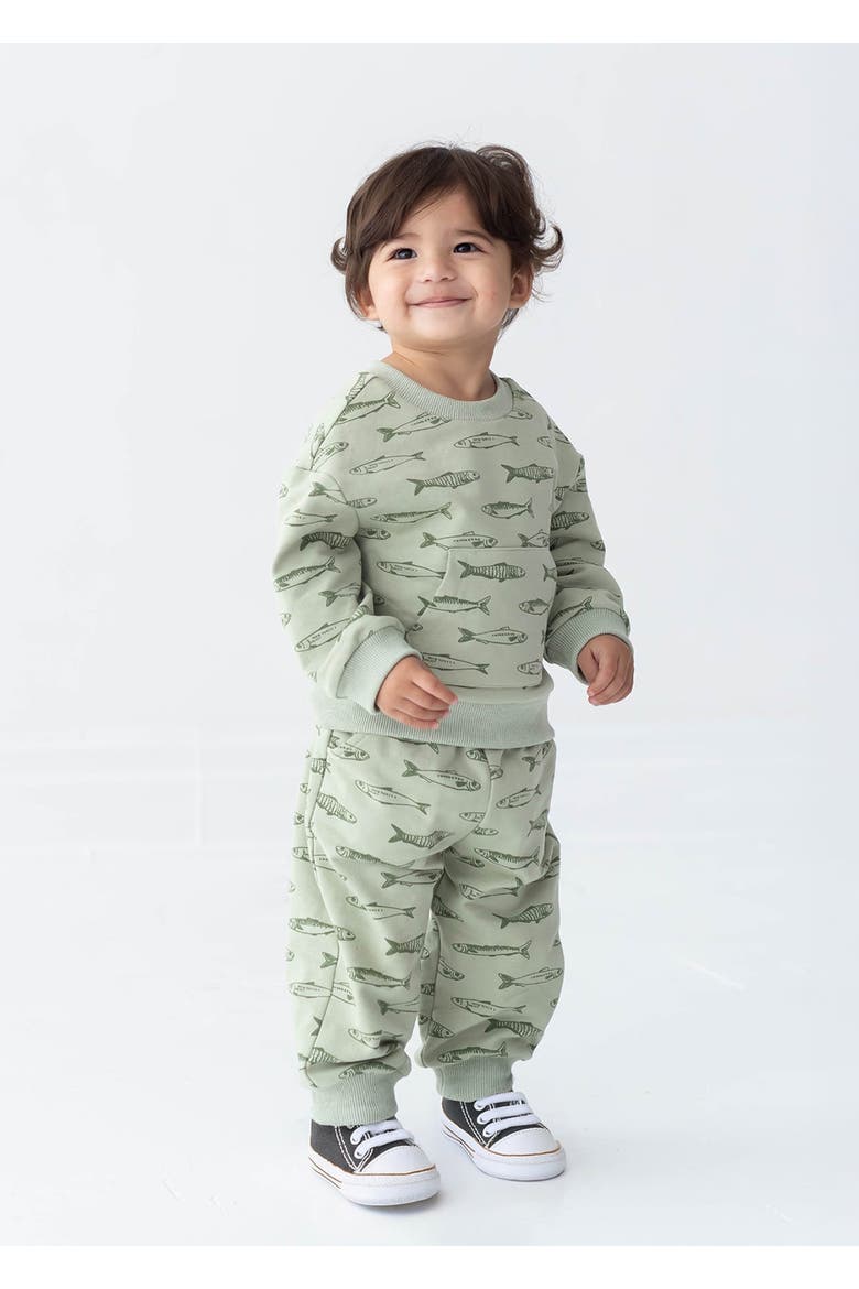 Matthew Long Sleeve Fish Print Sweatshirt and Jogger Set, Alternate, color, Green