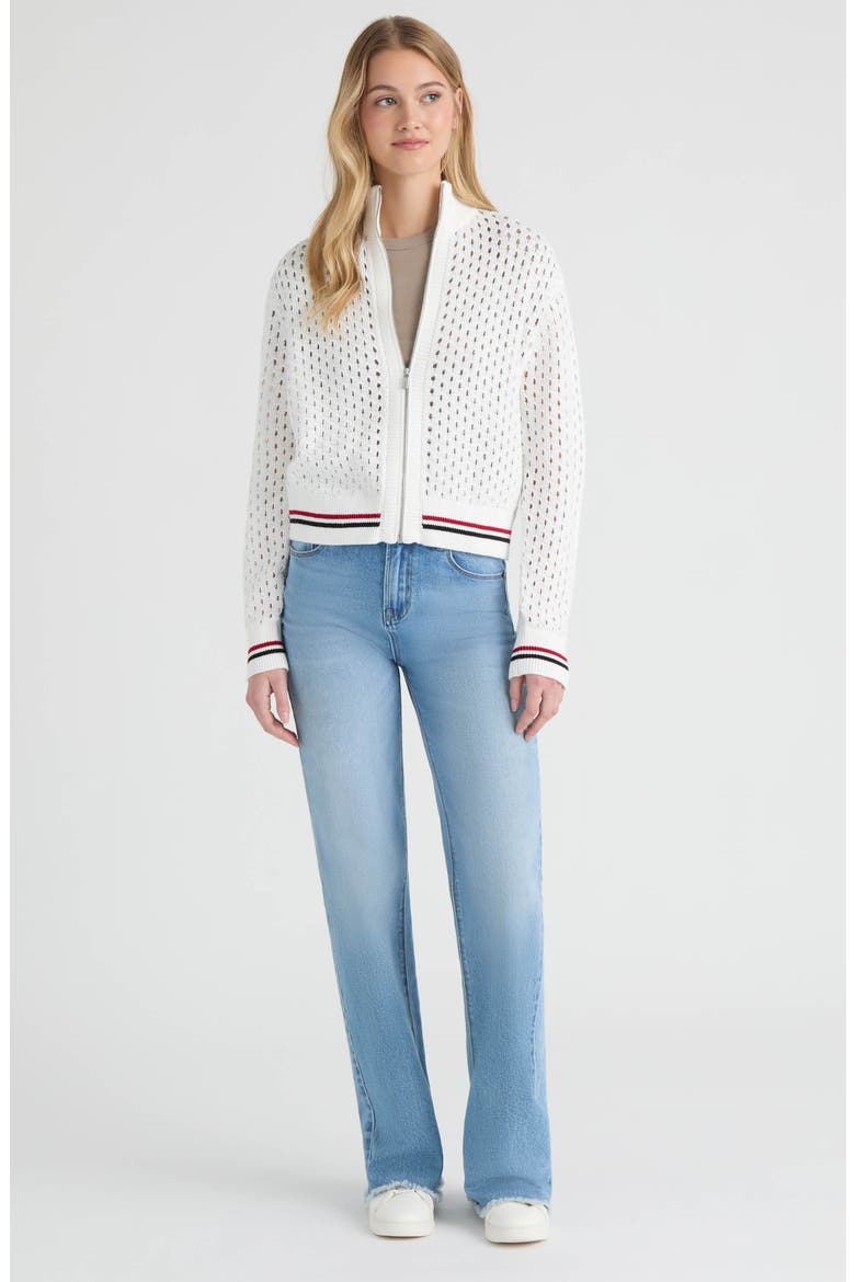 Stripe Openwork Bomber Jacket, Alternate, color, SNOW-WHITE