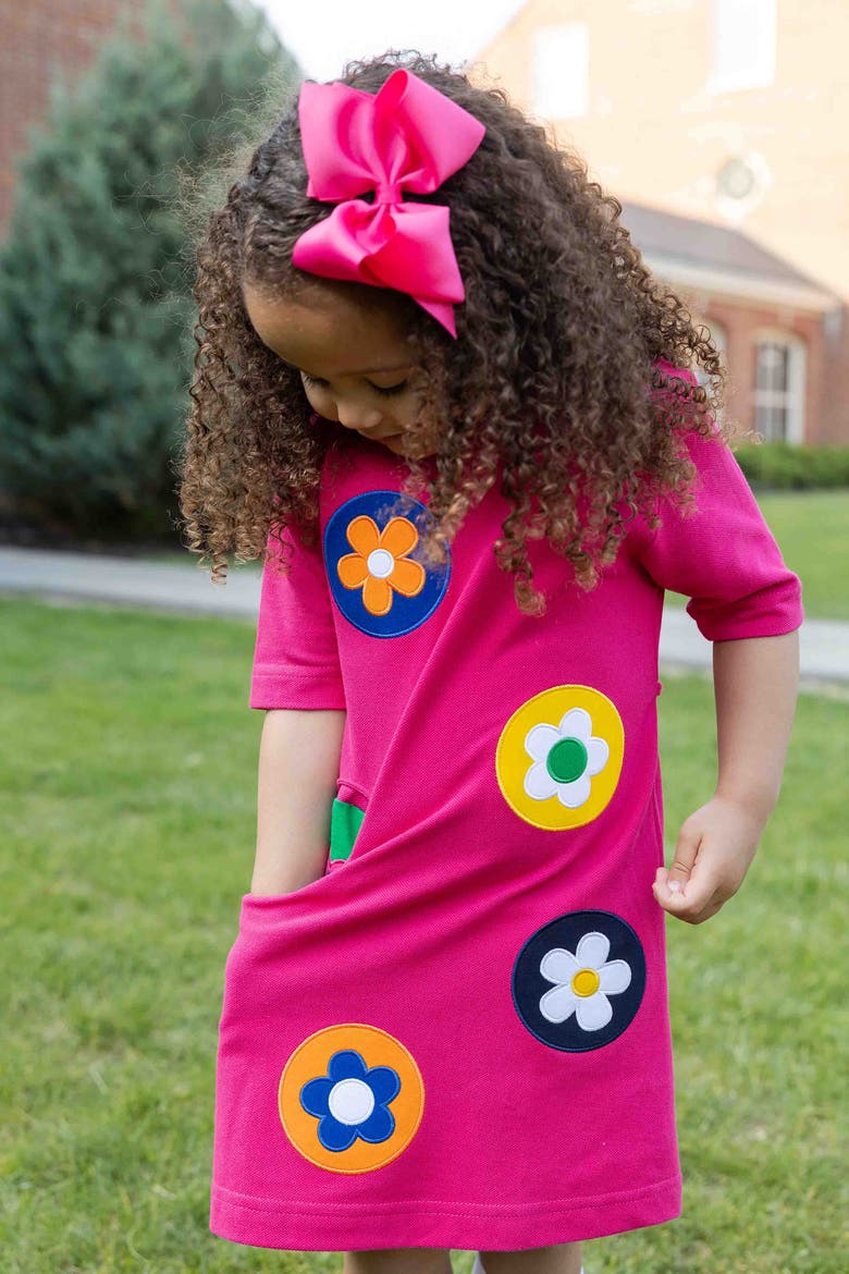 Pique Knit Dress With Flower Dots, Alternate, color, Pink, Multicolor