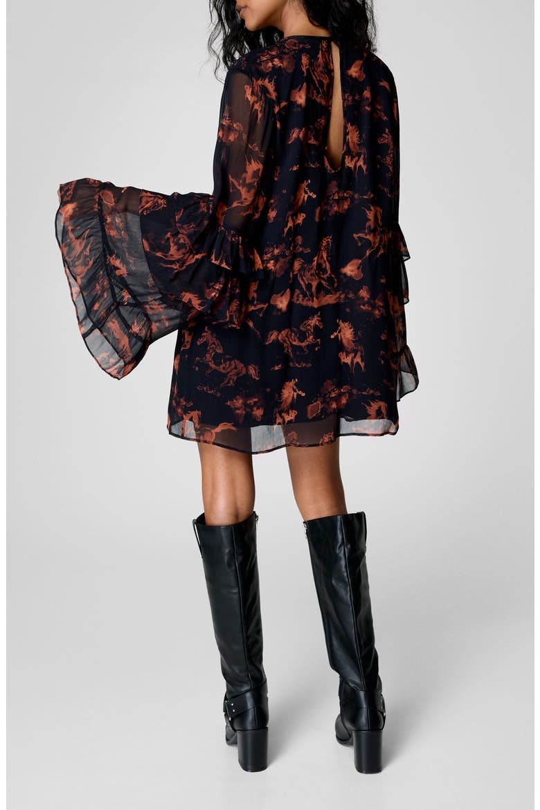Stallion Print Long Sleeve Minidress, Alternate, color, BLACK