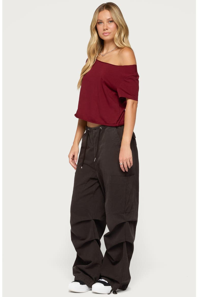 Dosie One-Shoulder Crop Top, Alternate, color, BURGUNDY