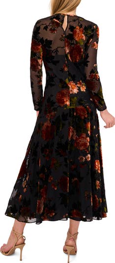 Floral Velvet Burnout Long Sleeve Dress