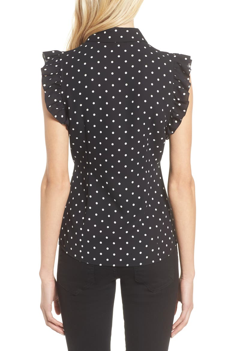 Anne Klein Polka Dot Ruffle Sleeve Blouse, Alternate, color, ANNE WHITE/ ANNE BLACK