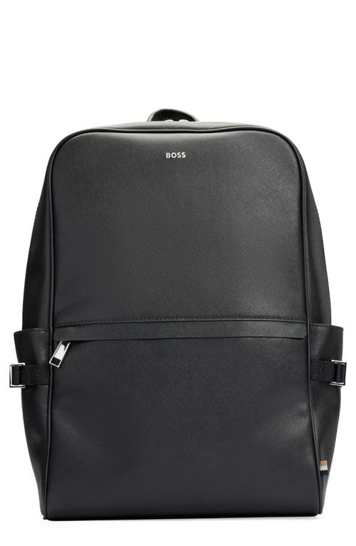 Hugo Boss Structured-leather Backpack With Silver-tone Logo In Black