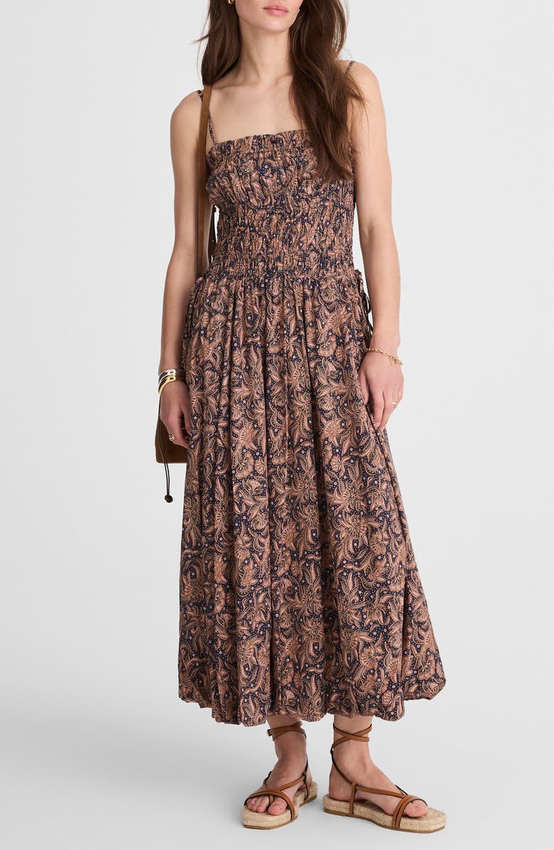 Madewell Paisley Smocked Bubble Hem Maxi Dress, Main, color,