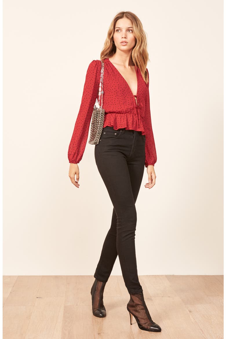 Nikki Tie Front Blouse, Alternate, color, FLAMENCO