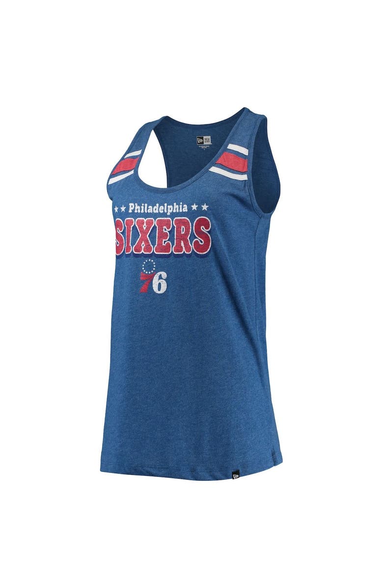 New Era Women's New Era Heathered Royal Philadelphia 76ers Scoop-Neck Racerback Tank Top, Alternate, color, Heather Royal