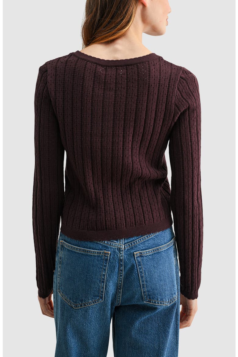 Pointelle Button Down Cardigan, Alternate, color, DARK BROWN