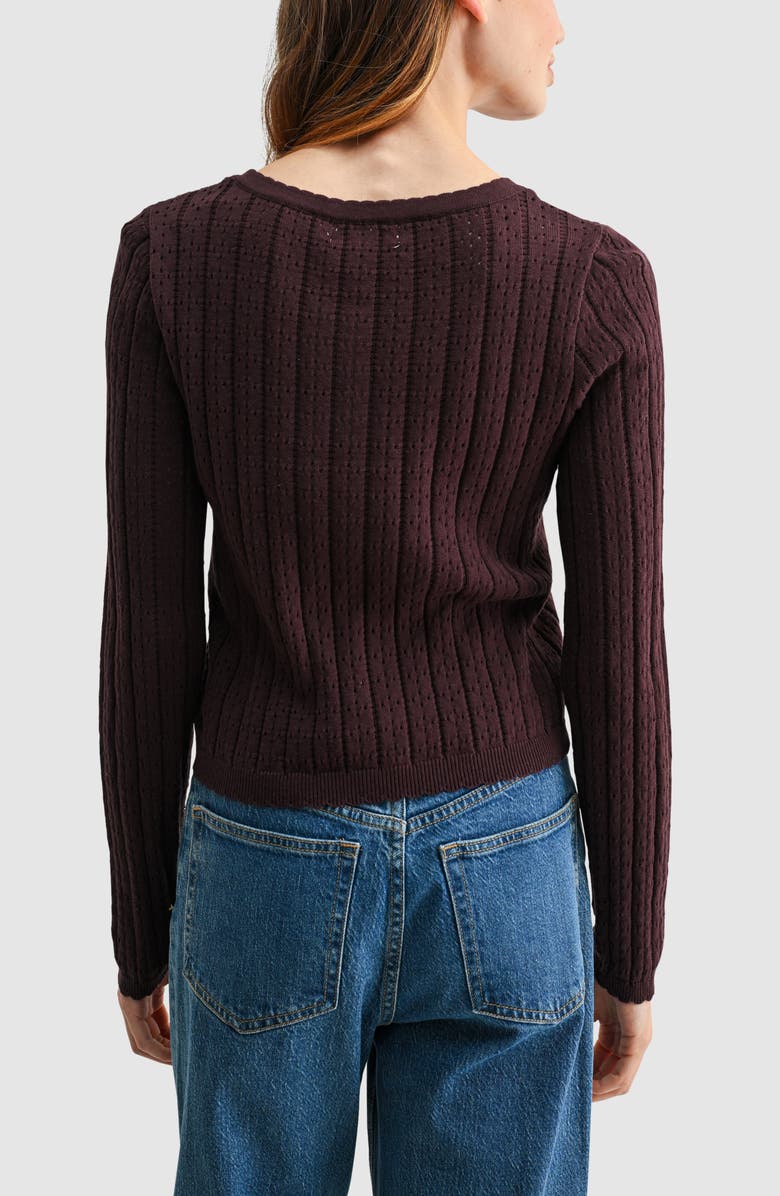 All in Favor Pointelle Button Down Cardigan, Alternate, color, Dark Brown