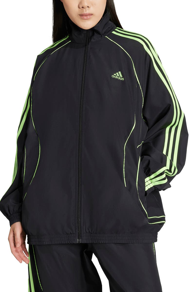 adidas Teamgeist Oversize Recycled Polyester Track Jacket, Main, color, Black/ Signal Green