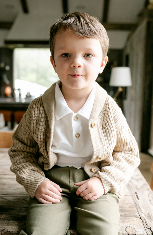 Little Paper Kids Reid Long Sleeve Polo In White