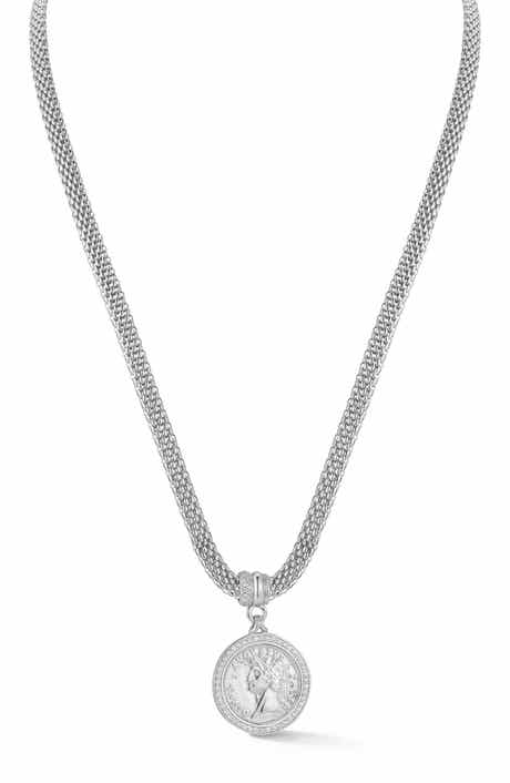 Pavé Coin Pendant Popcorn Chain Necklace