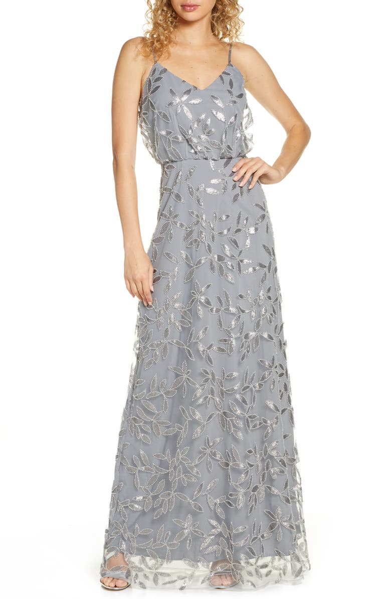 WAYF The Savannah Beaded Mesh Blouson Gown, Main, color,