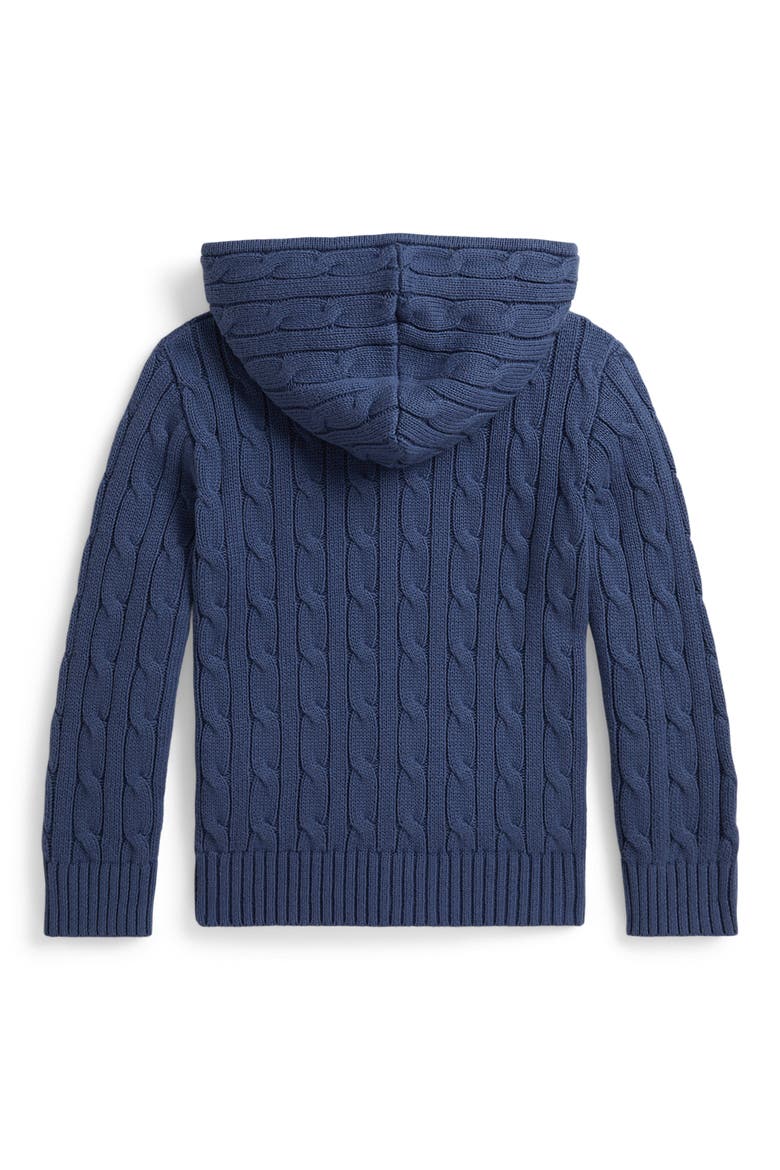 Kids' Hooded Cable Stitch Cotton Zip Cardigan, Alternate, color, OLD ROYAL