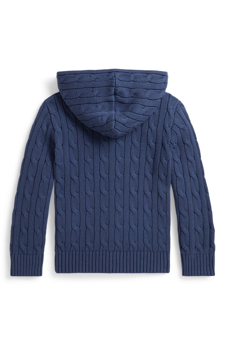 Polo Ralph Lauren Kids' Hooded Cable Stitch Cotton Zip Cardigan, Alternate, color, Old Royal
