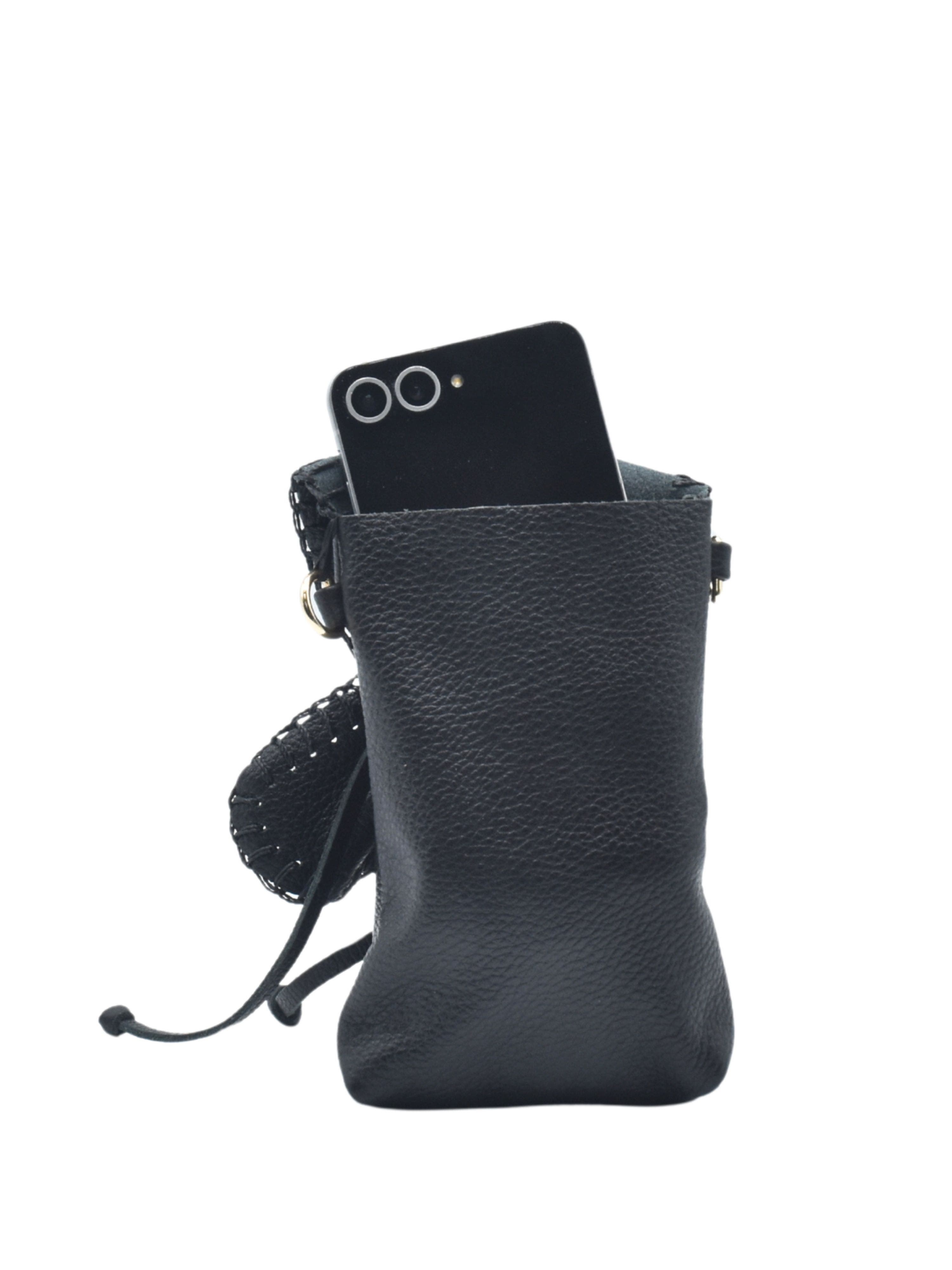 Carlos Falchi Cell Phone Butterly To Grain Leather Bag, Alternate, color, Black Obsidian