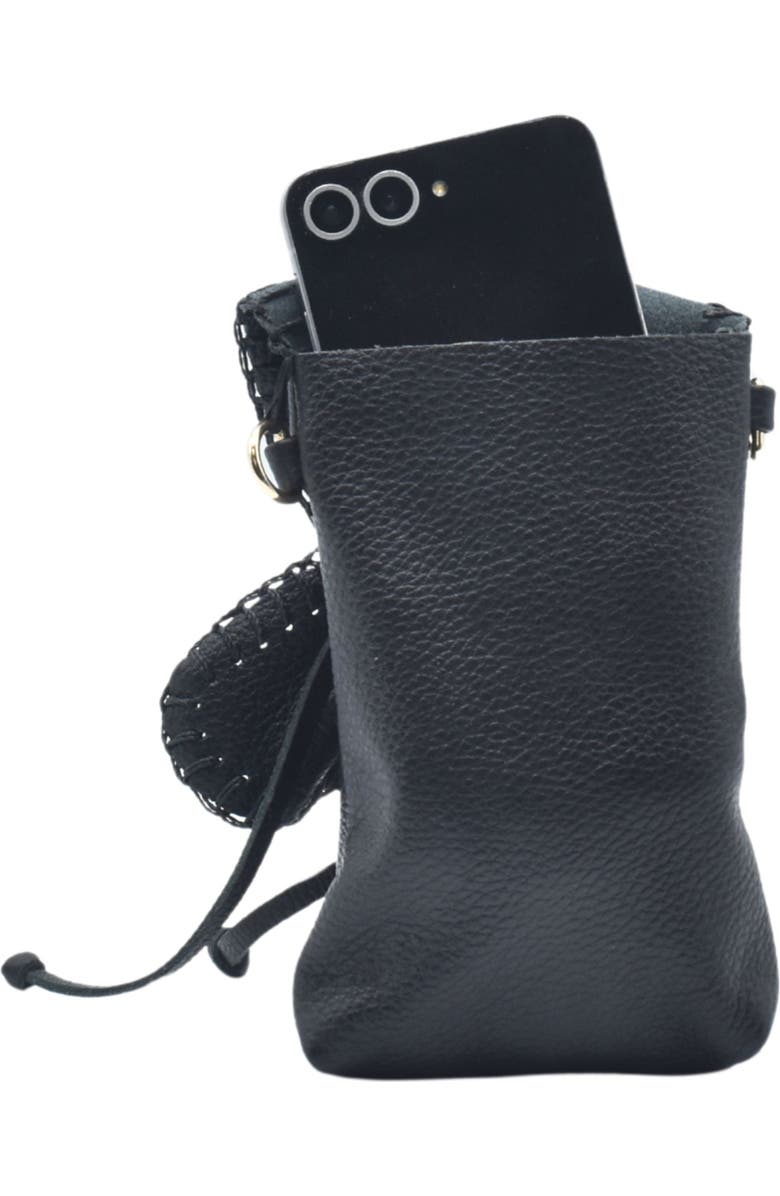 Carlos Falchi Cell Phone Butterly To Grain Leather Bag, Alternate, color, Black Obsidian