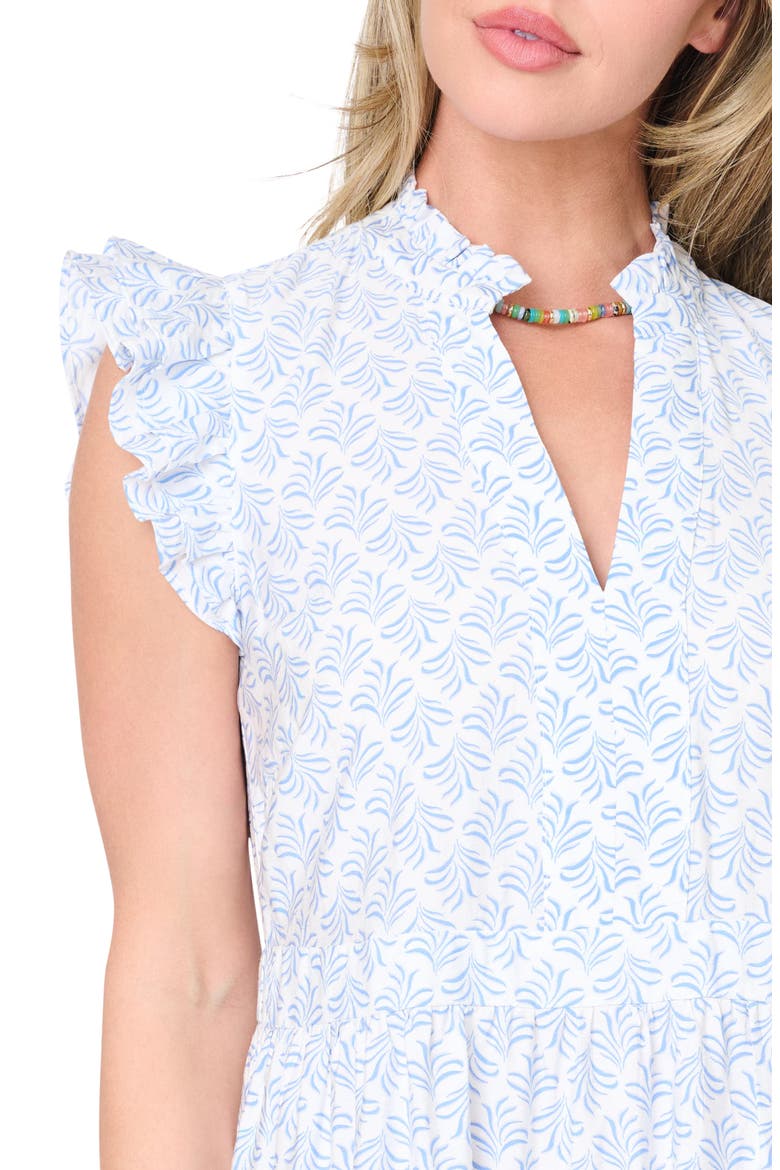 Print Flutter Sleeve Maxi Dress, Alternate, color, BLUE MOTIF LEAF