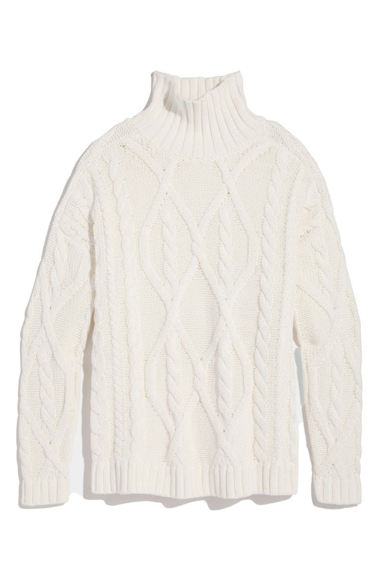 vineyard vines Tall Mock Neck Cotton Fisherman Sweater, Alternate, color, Marshmallow