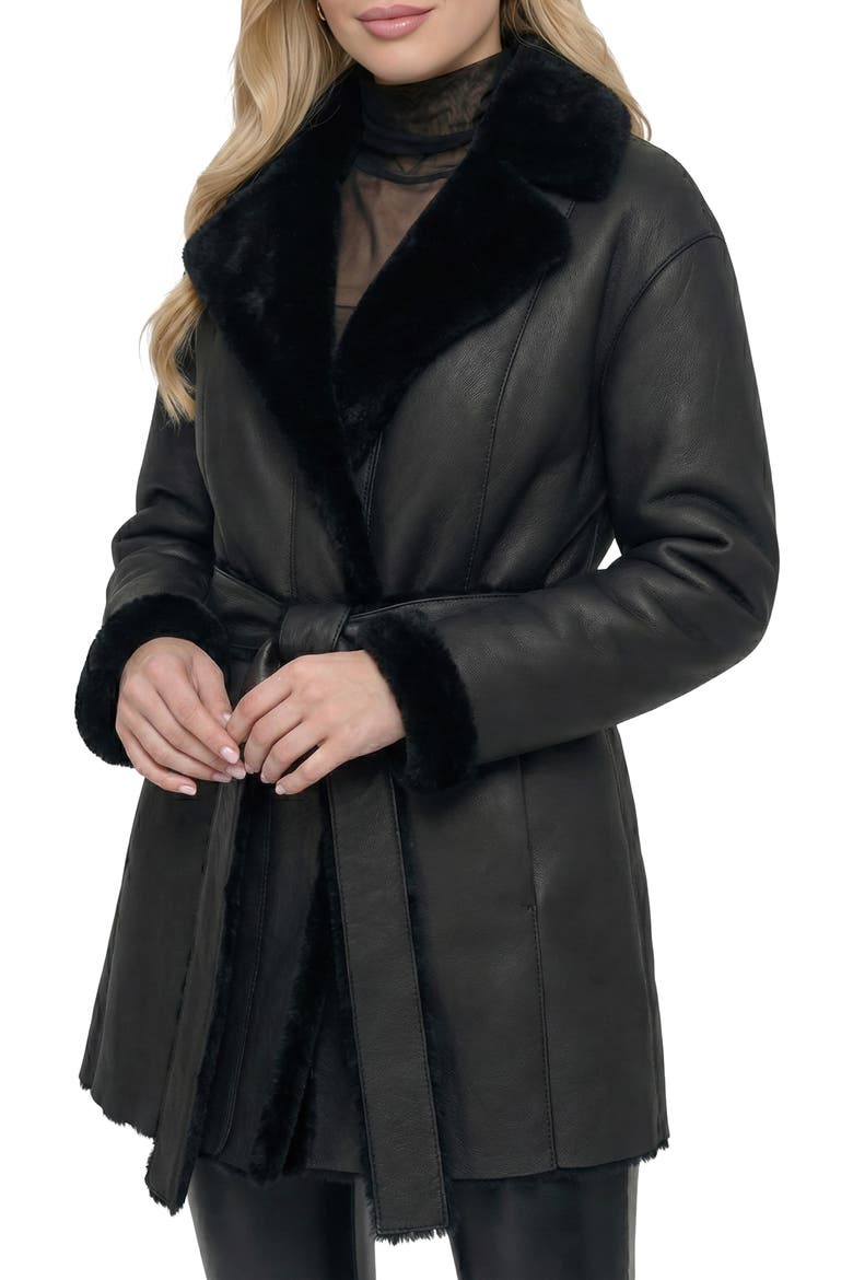 Merino Genuine Shearling Stroller, Belt, Alternate, color, BLACK