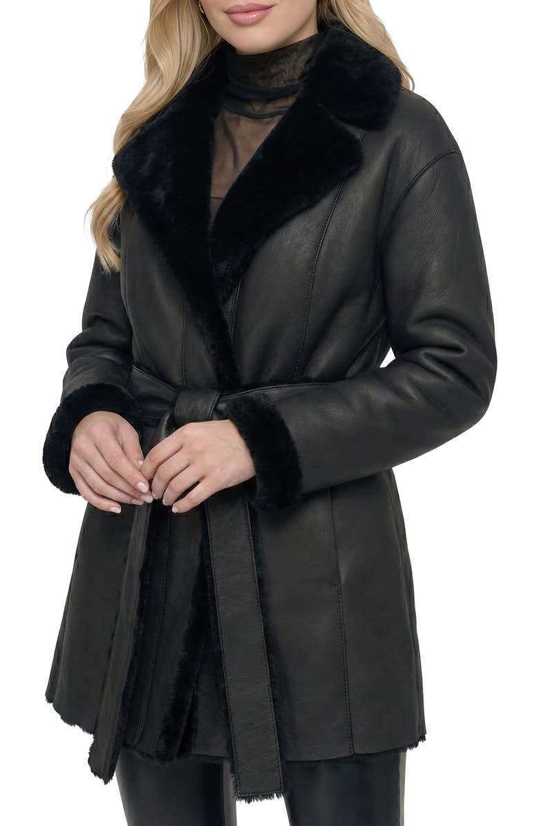 GORSKI Merino Genuine Shearling Stroller, Belt, Alternate, color, Black