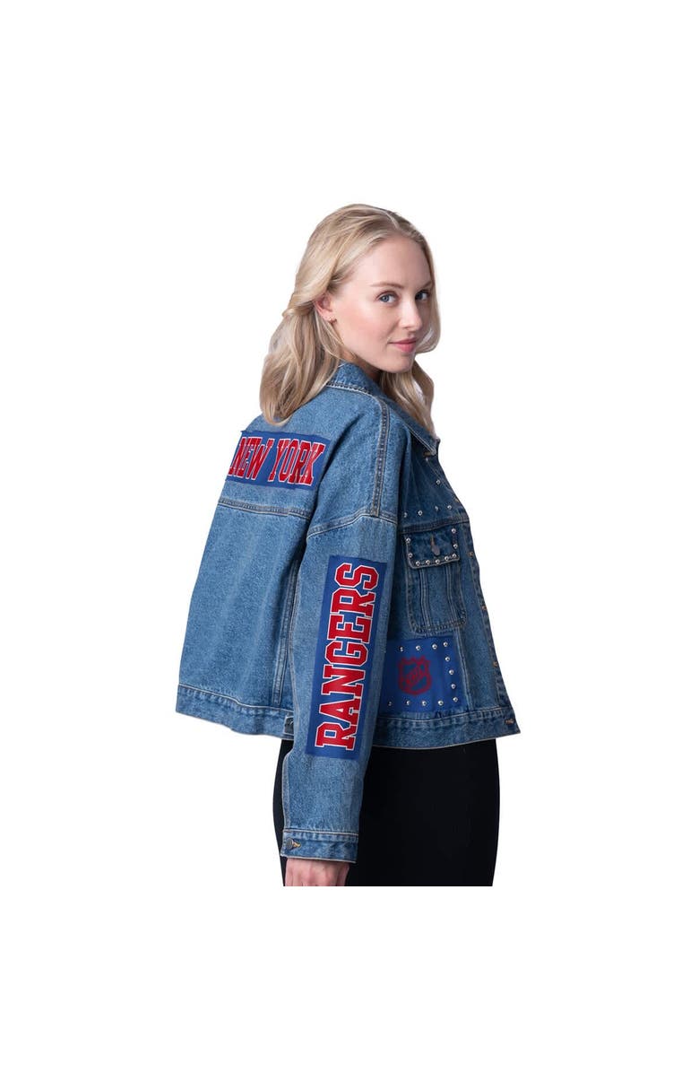 G-III 4HER BY CARL BANKS Women's G-III 4Her by Carl Banks New York Rangers Game Ball Cropped Button-Up Denim Jacket, Alternate, color,