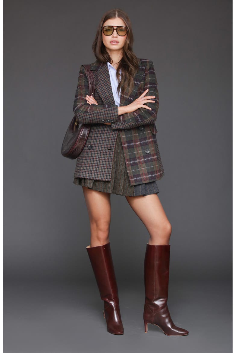 Plaid Patternblock Double Breasted Blazer, Alternate, color, OLIVE BURGUNDY PLAID