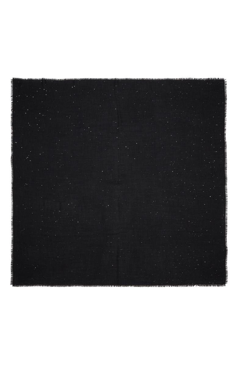rag & bone Stella Sequin Virgin Wool Blend Square Scarf, Alternate, color, Black