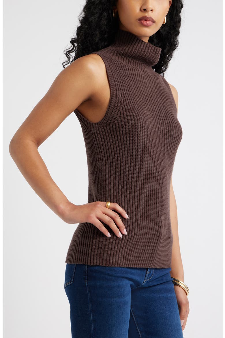 Sleeveless Funnel Neck Sweater, Alternate, color, BROWN SEAL