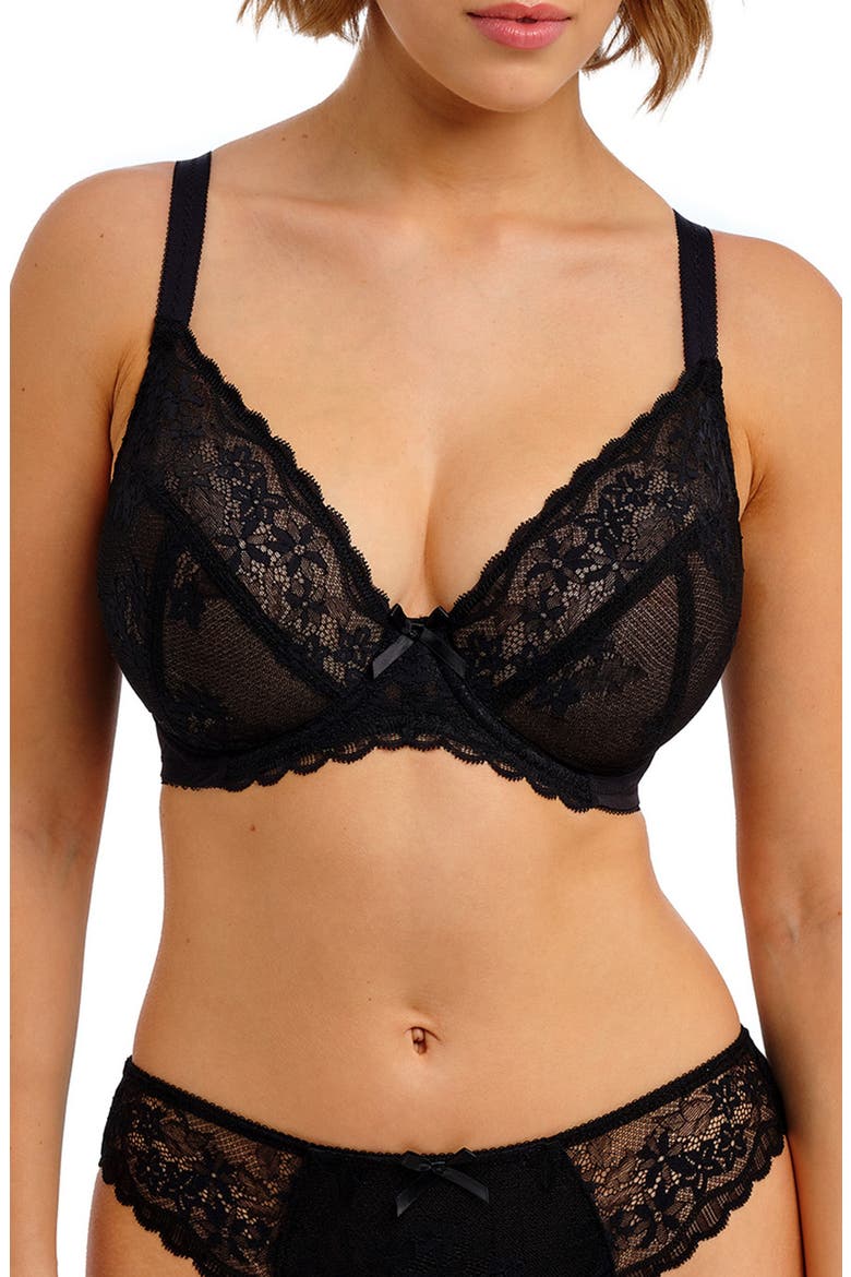 Quinn Lace Underwire Plunge Bra, Main, color, BLACK