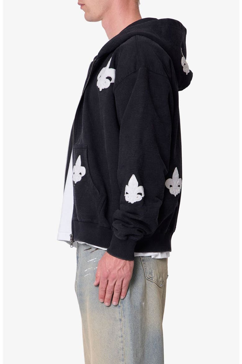 Fleur de Lis Zip Hoodie, Alternate, color, WASHED BLACK